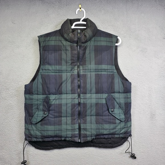Outdoor‎ Exchange Puffer Vest Mens L Black Green Plaid Reversible Down Insulated - Picture 1 of 15